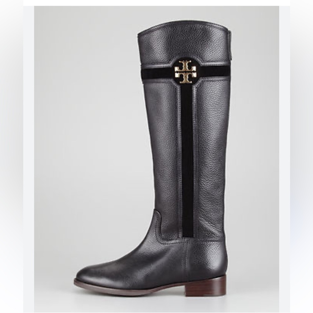 TORY BURCH ALAINA Chocolate Brown Pebbled Leather Riding Flat Boot Equestrian